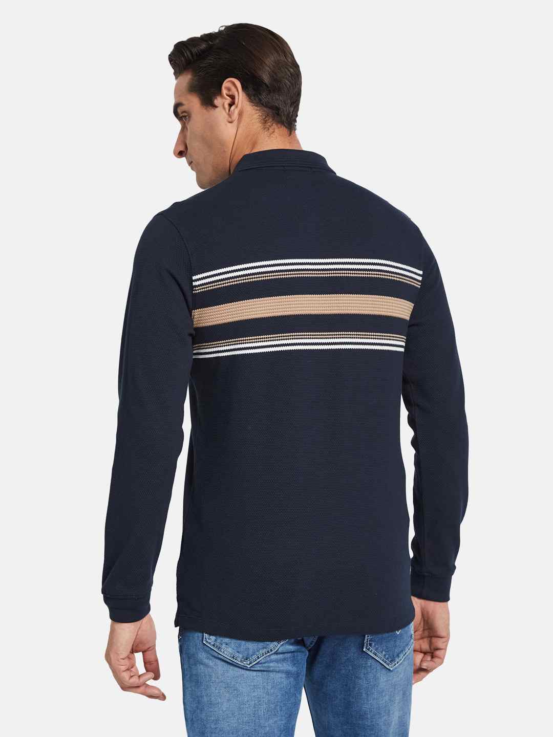 METTLE Men Striped Polo Collar T-shirt