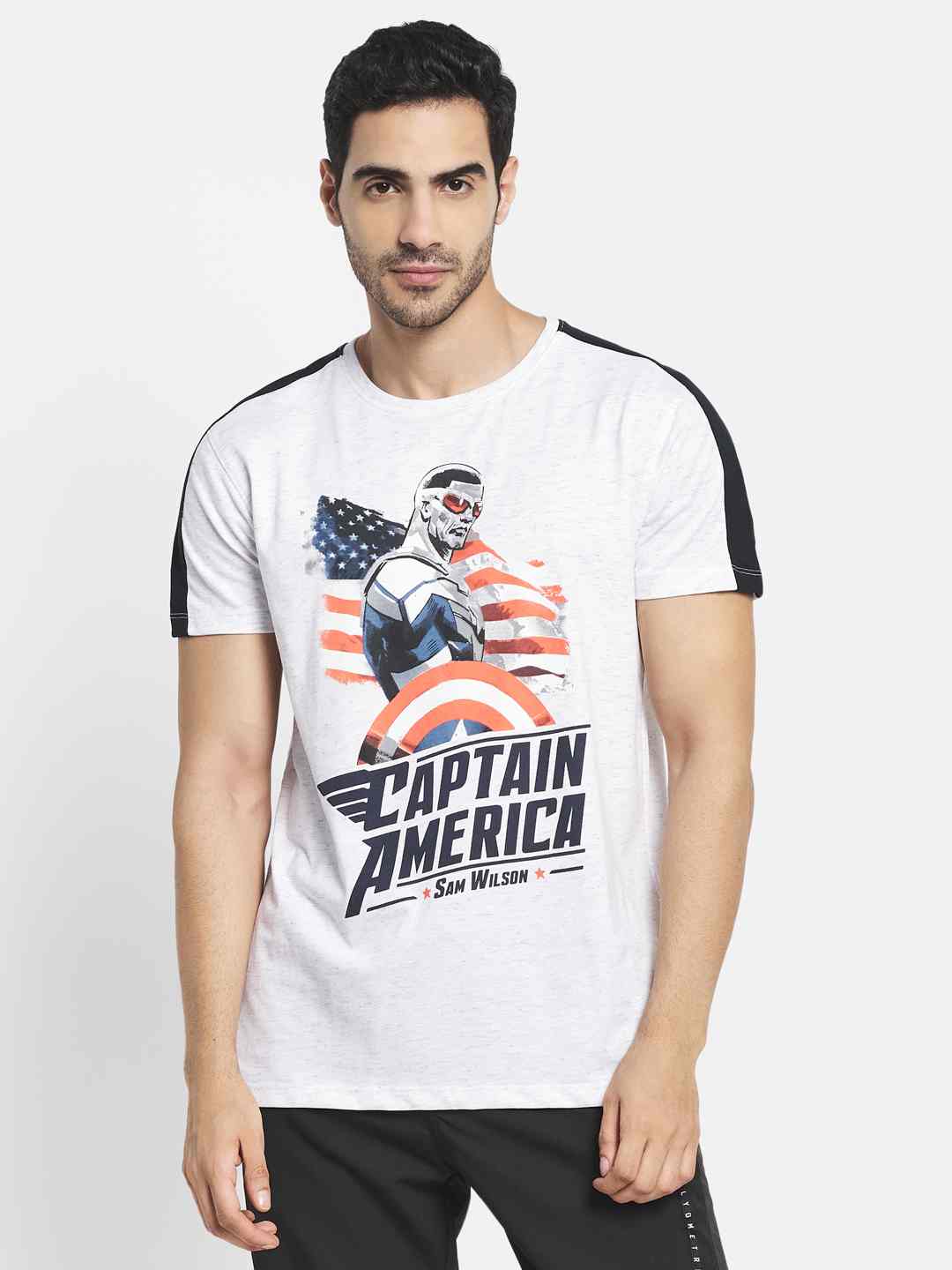 Octave Men White Typography Captain America Printed Applique T-Shirt