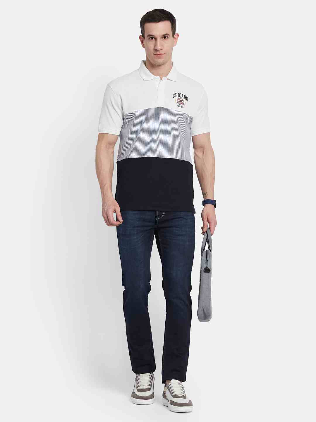 Octave Men Striped Polo Collar T-shirt