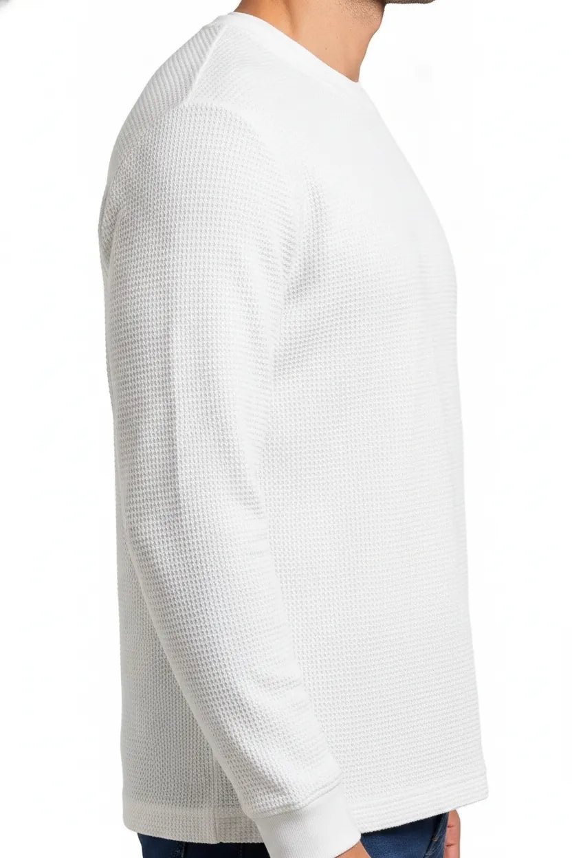 Men’s Off White Crew Neck Sweatshirt in Brushed Seersucker Fabric |