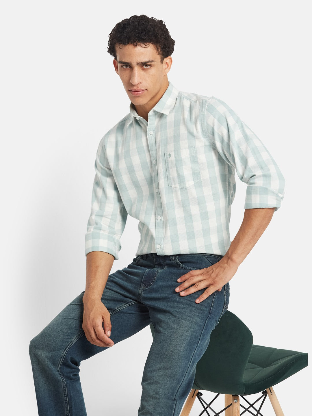 METTLE SS25 Checked Spread Collar Cotton Casual Shirt