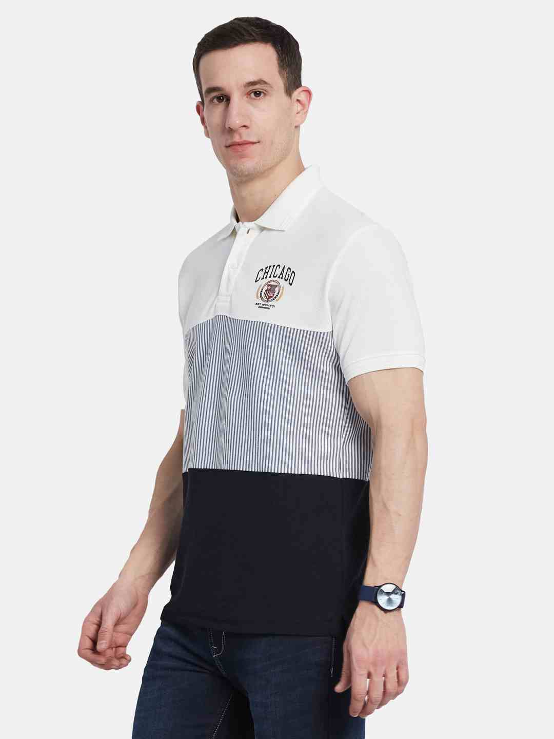 Octave Men Striped Polo Collar T-shirt