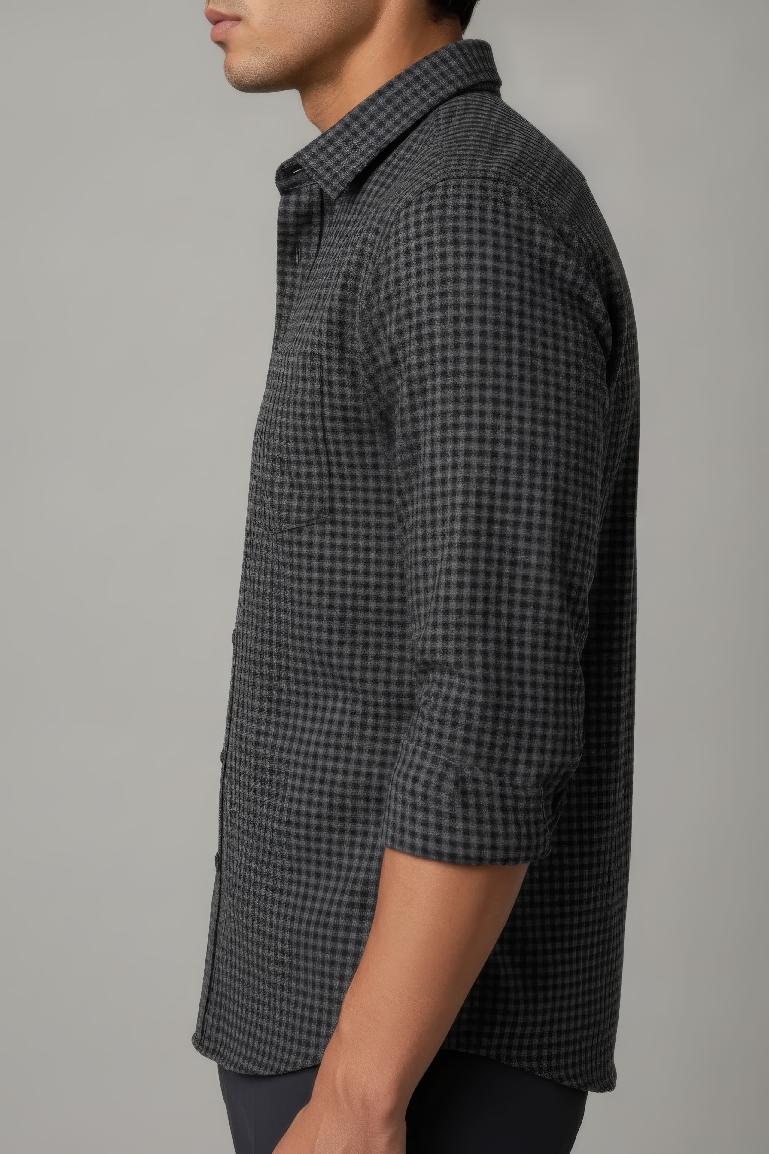 Men’s Black Full Sleeve Melange Cotton Twill Check Shirt