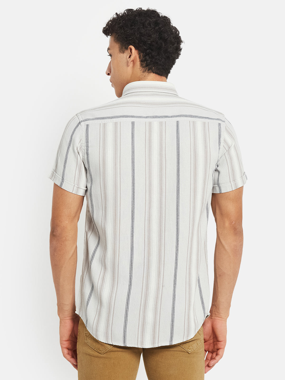 METTLE Men Vertical Striped Spread Collar Cotton Casual Shirt