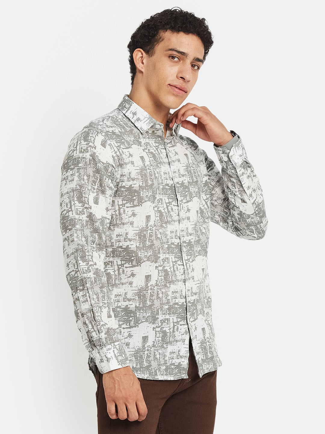METTLE SS25 Printed Cotton Spread Collar Casual Shirt