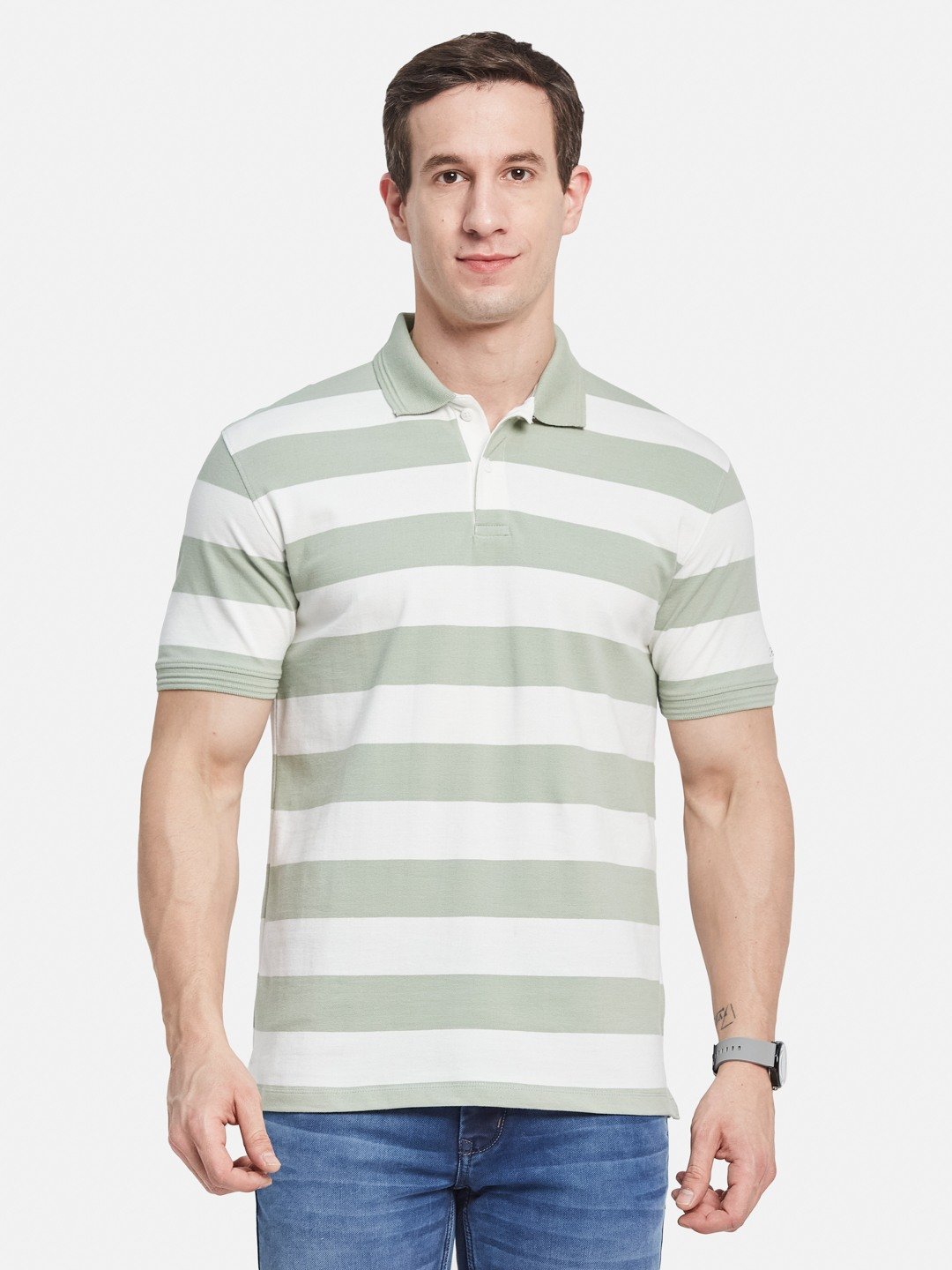 STRIPE POLO NECK PIQUE LYCRA  T-SHIRT