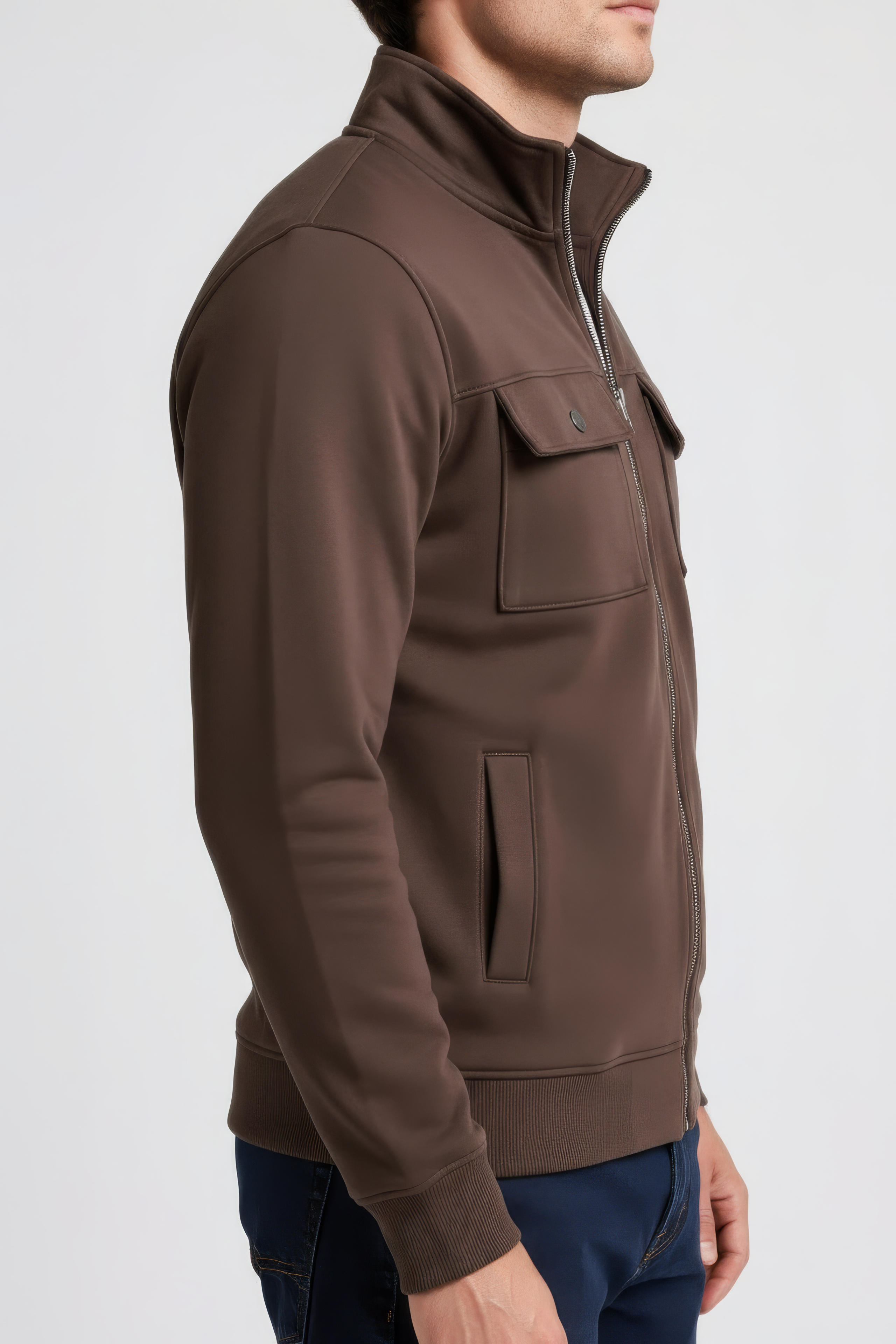 Espresso Men’s, Cotton Blend Full-Zip Utility Pocket Sweatshirt