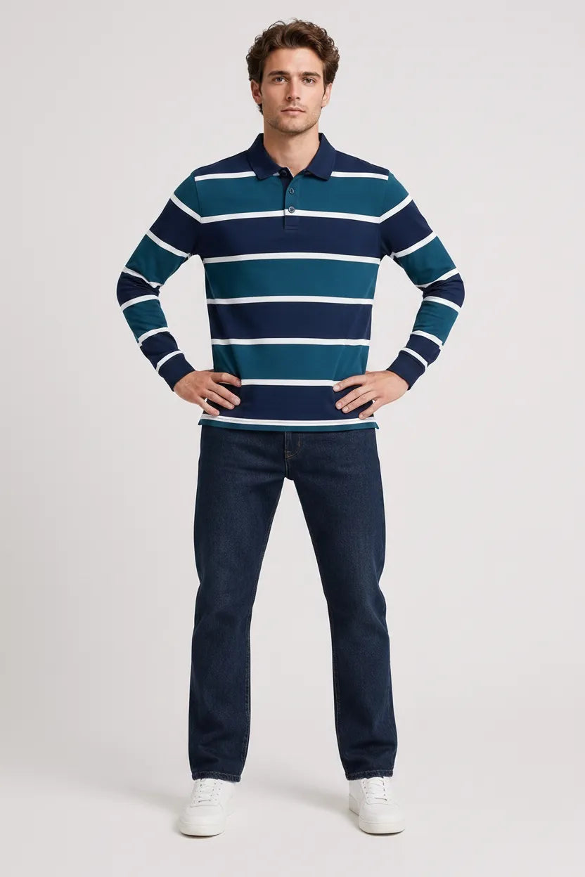 Men’s Pacific Cotton Polo Full-Sleeve Striped Winter T-Shirt