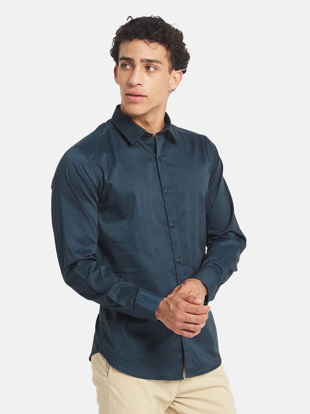 METTLE Men Textured Spread Collar Cotton Casual Shirt
