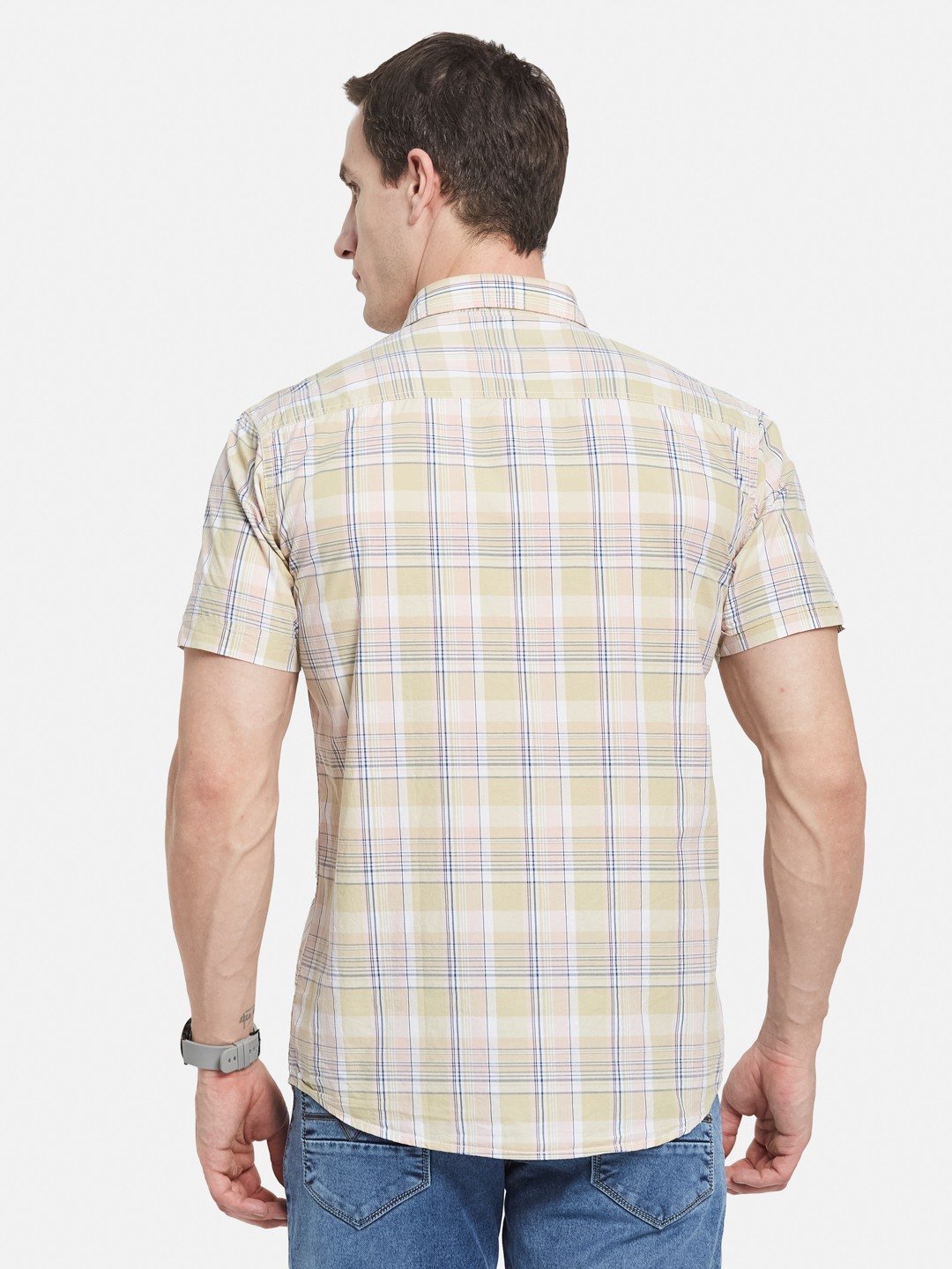 METTLE Men Spread Collar Checked Cotton Casual Shirt