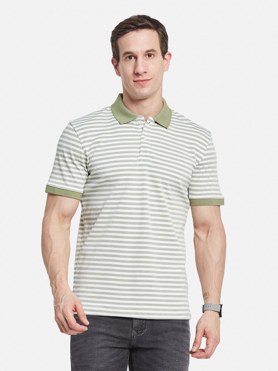 Octave Men Striped Polo Collar T-shirt