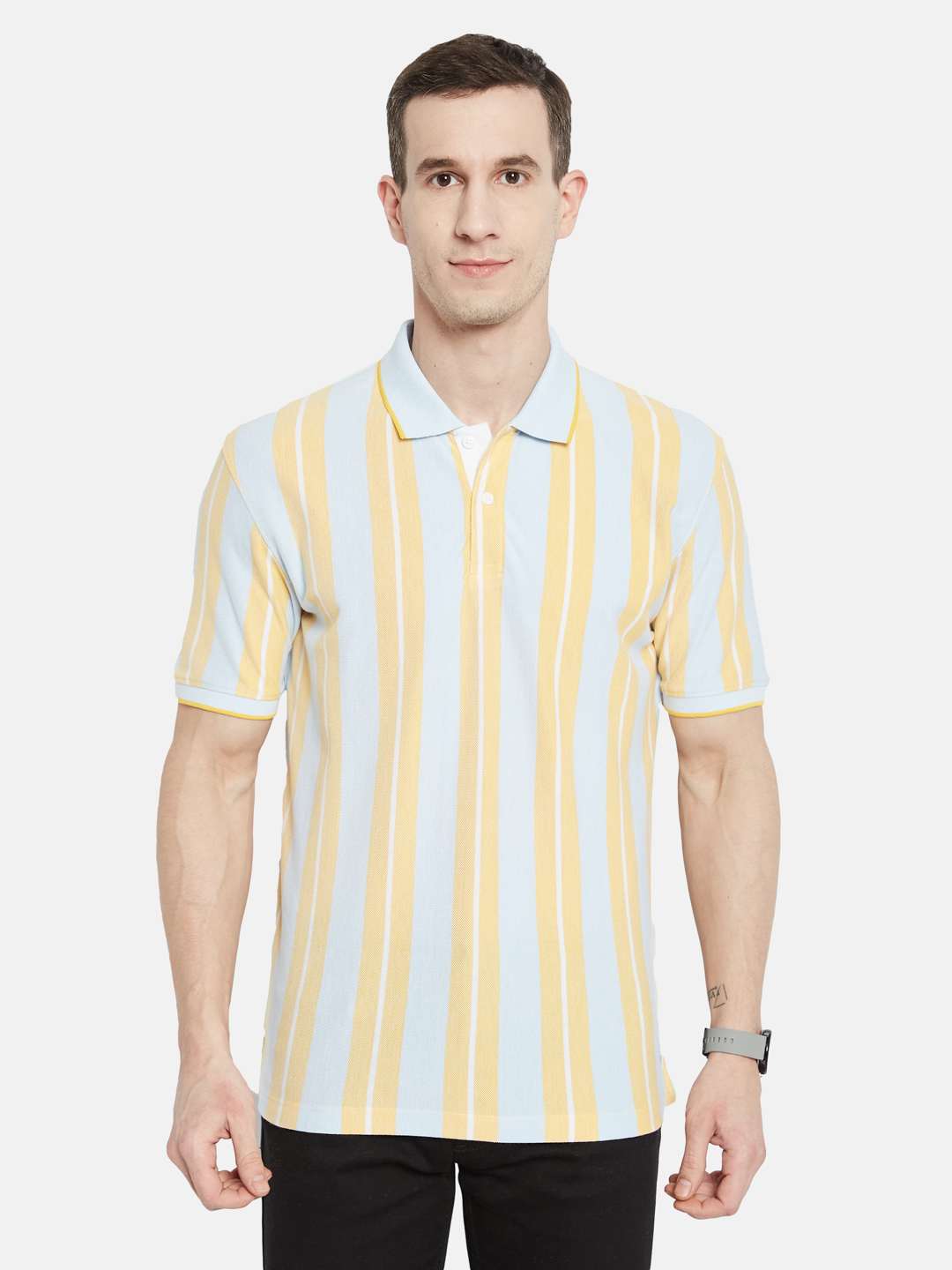 Octave Men Striped Polo Collar T-shirt