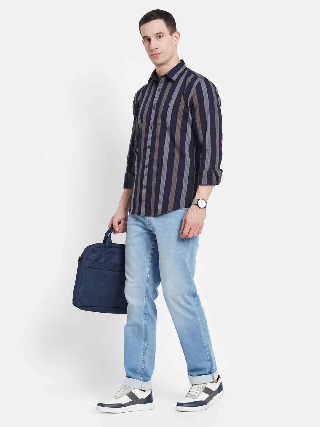 METTLE Men Multi Stripes Opaque Striped Casual Shirt