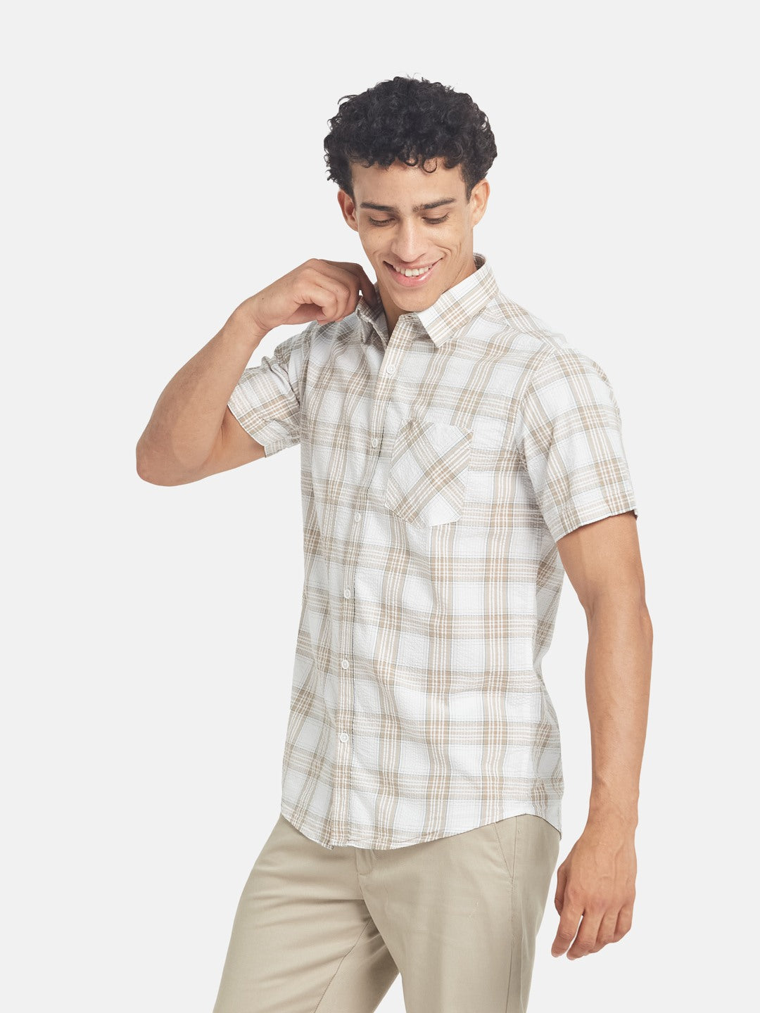 METTLE SS25 Checked Spread Collar Cotton Casual Shirt