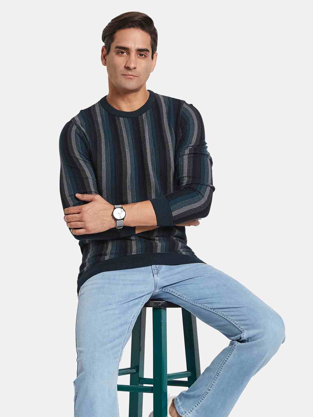 METTLE Men Striped Pullover