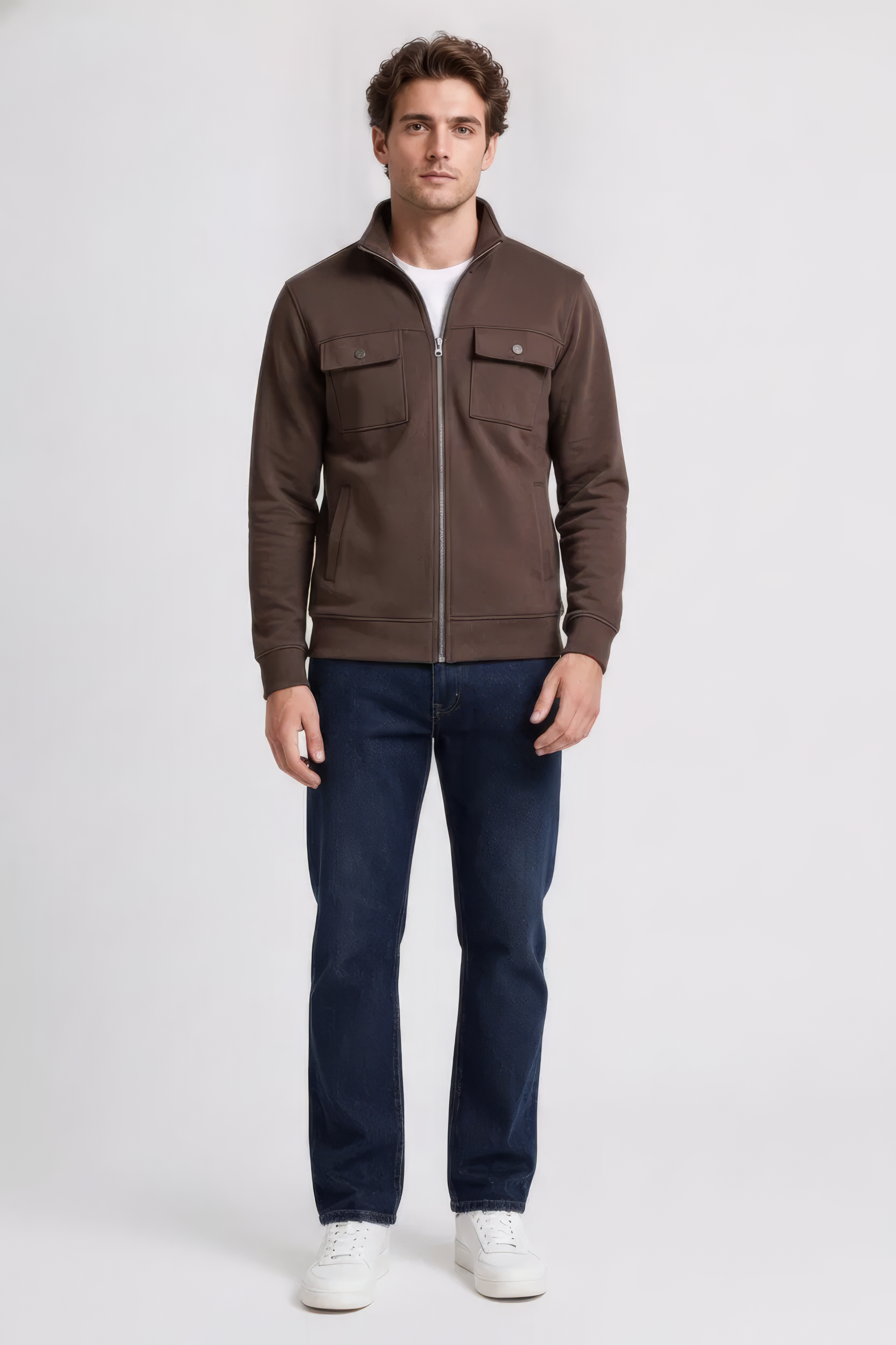 Espresso Men’s, Cotton Blend Full-Zip Utility Pocket Sweatshirt