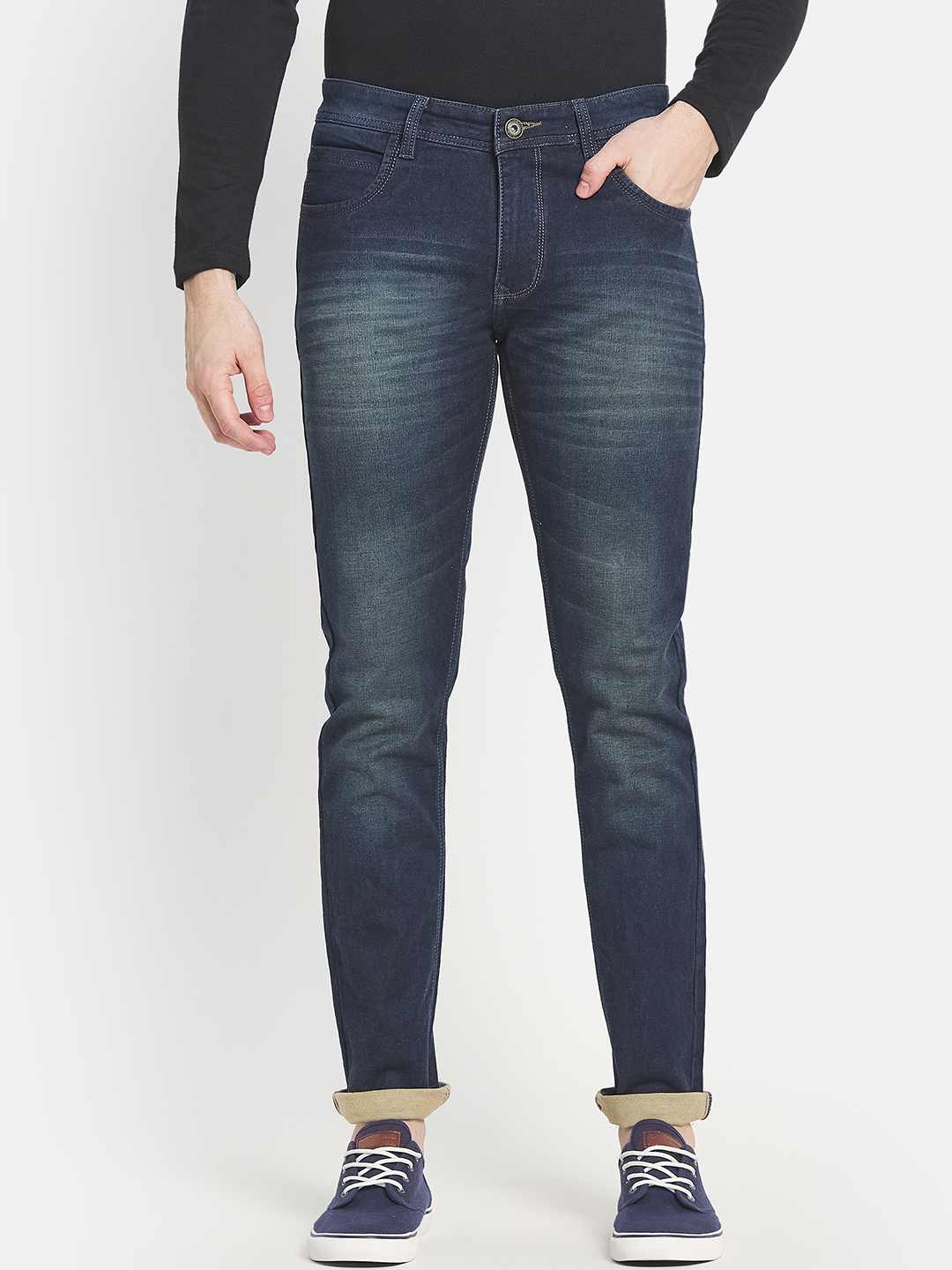 Octave Men Blue Straight Fit Heavy Fade Stretchable Cotton Jeans