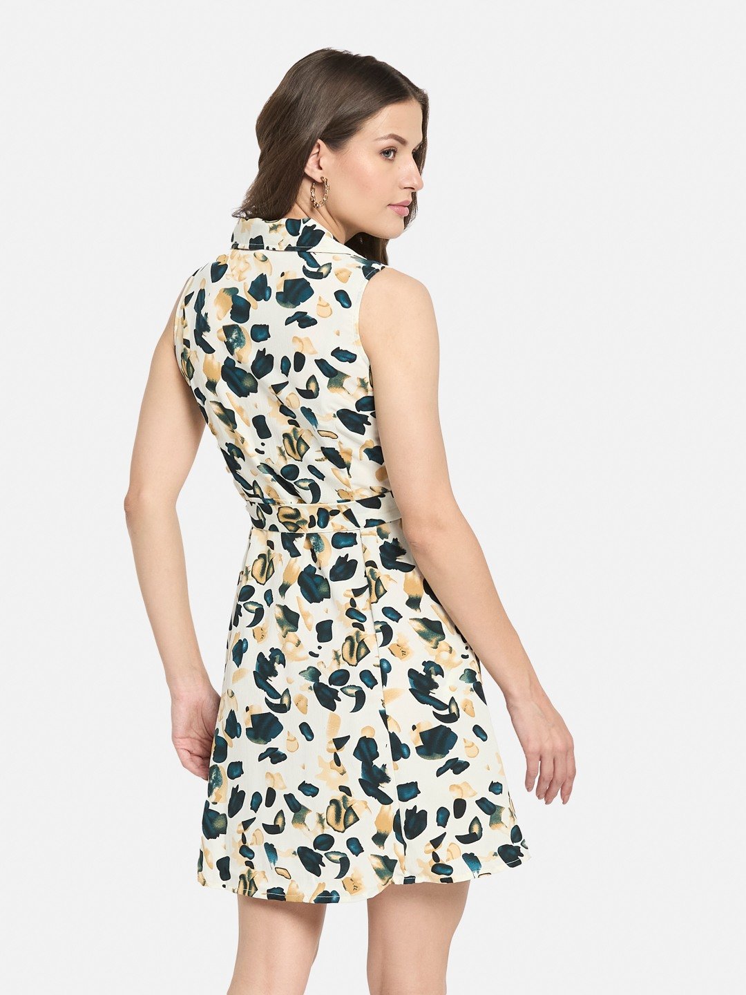 METTLE Women Abstract Printed Cotton Shirt Above Knee Dress