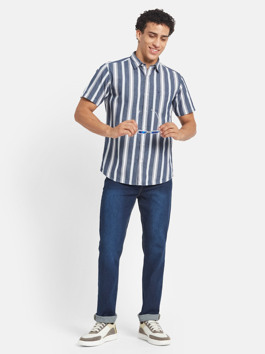 METTLE Men Vertical Striped Spread Collar Cotton Casual Shirt