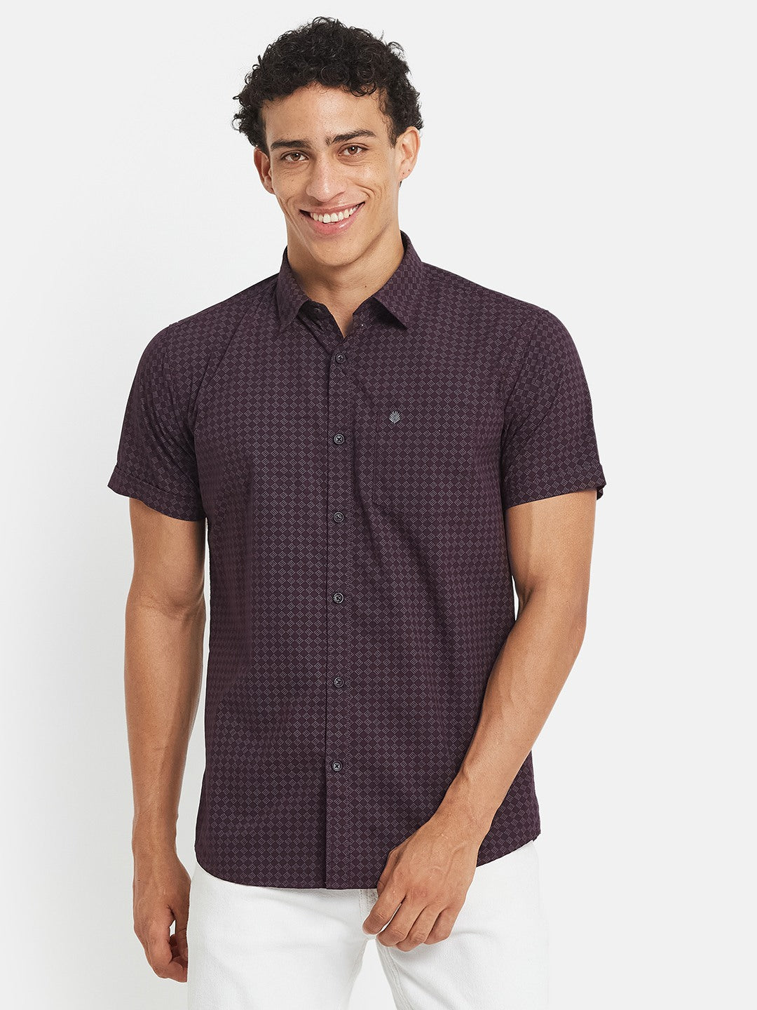 METTLE Men Geometric Printed Spread Collar Cotton Casual Shirt