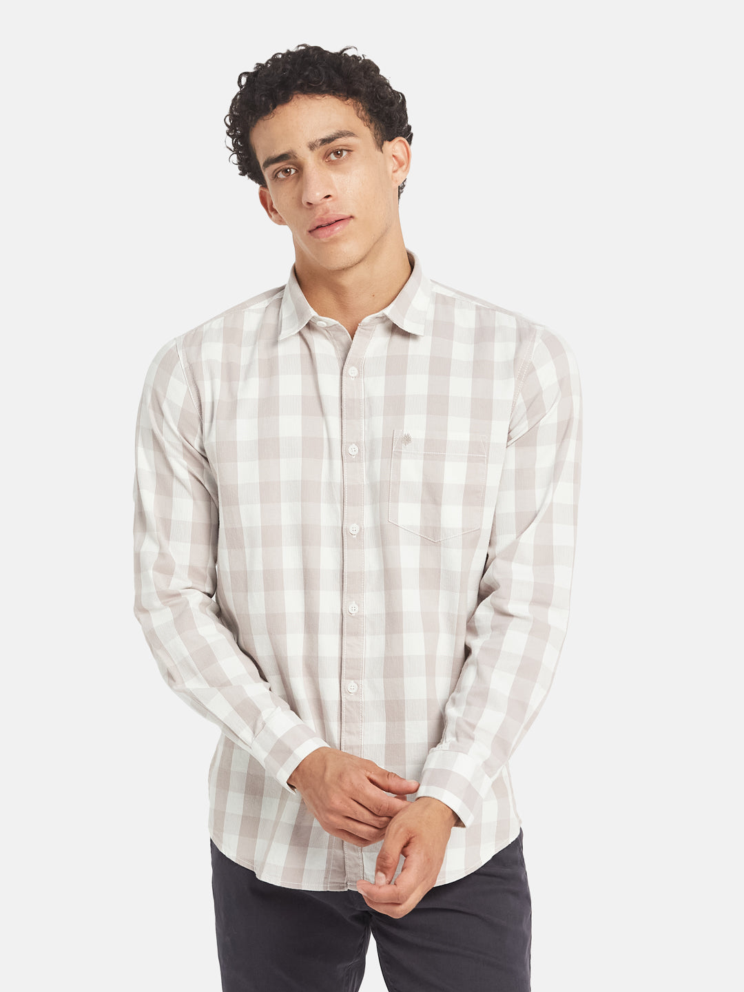 METTLE SS25 Checked Spread Collar Cotton Casual Shirt