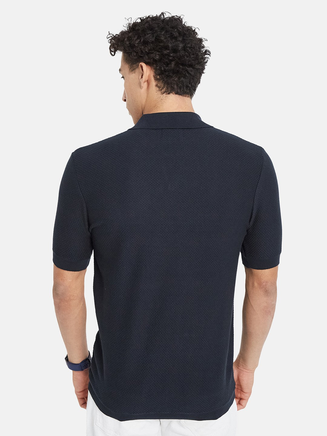 METTLE Men Striped Polo Collar Cotton T-shirt