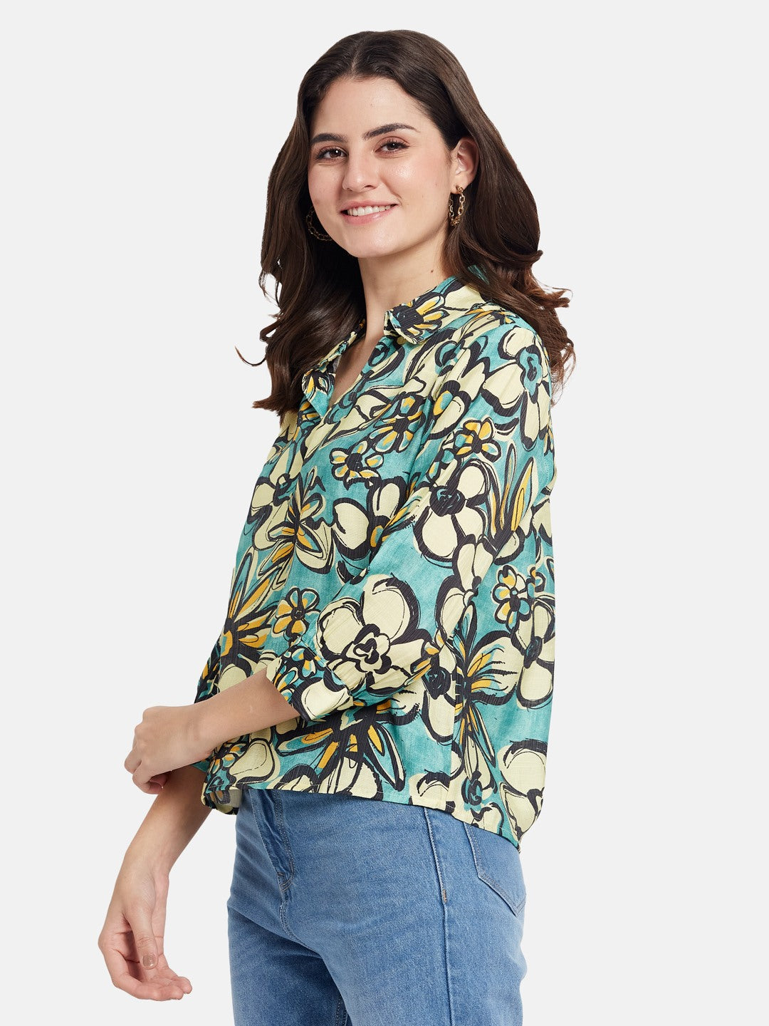 METTLE Women Floral Printed V-Neck Cotton Top