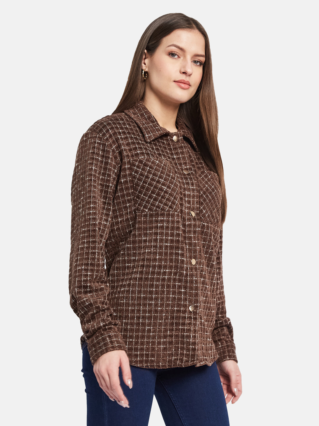 METTLE Women Spread Collar Checked Casual Shirt