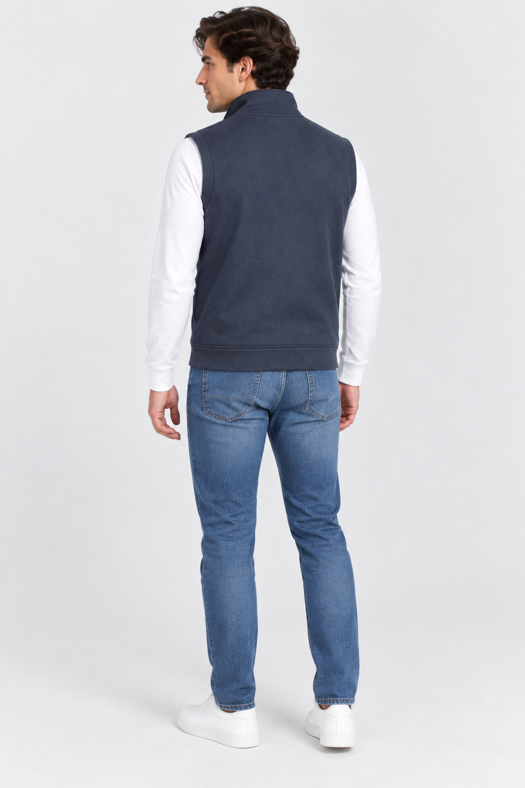 Men’s Navy German Velvet Knitted Gilet – Regular Fit Full Zip Sleeveless Jacket