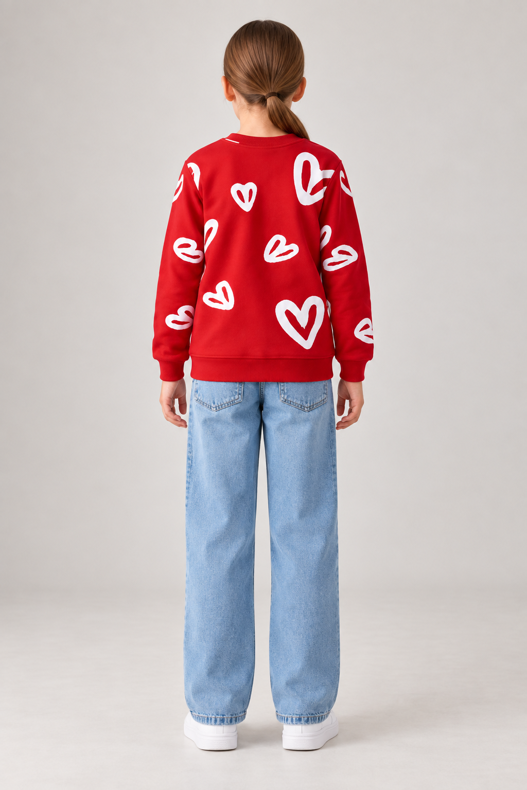 Junior Girls Brick Heart Print Brushed Cotton Fleece Sweatshirt – Regular Fit