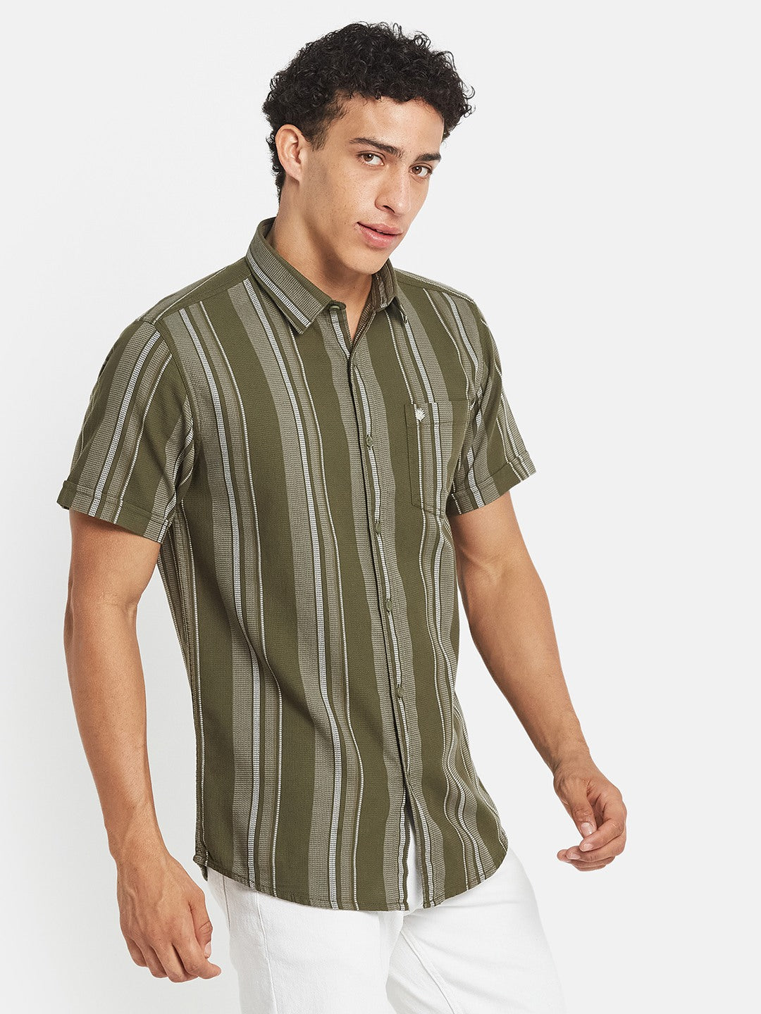 METTLE SS25 Striped Cotton Spread Collar Casual Shirt