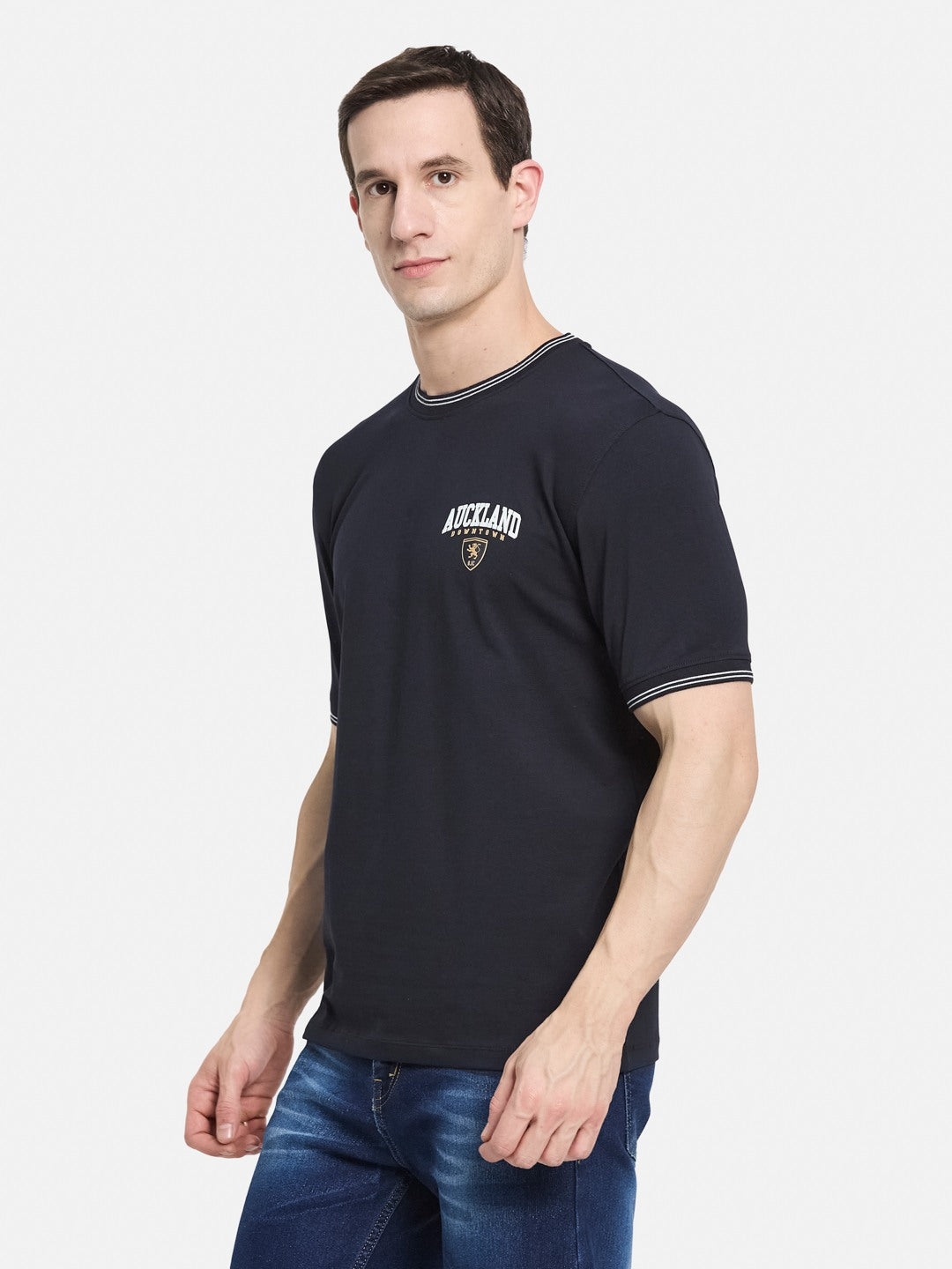 BACK PRINT ROUND NECK SINGLE JERSEY KNIT LYCRA T-SHIRT