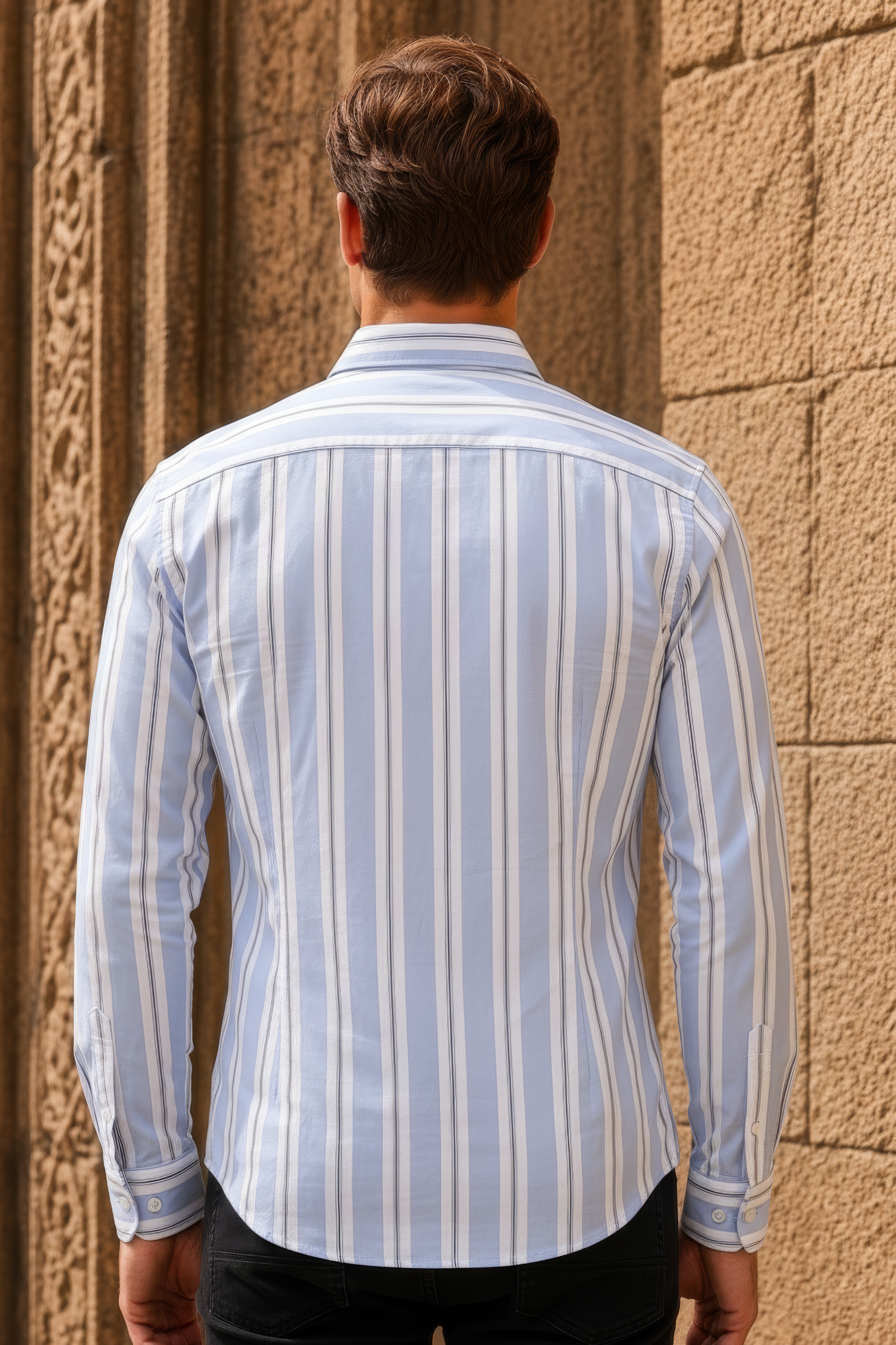 Men’s Sky Blue Striped Oxford Cotton Shirt