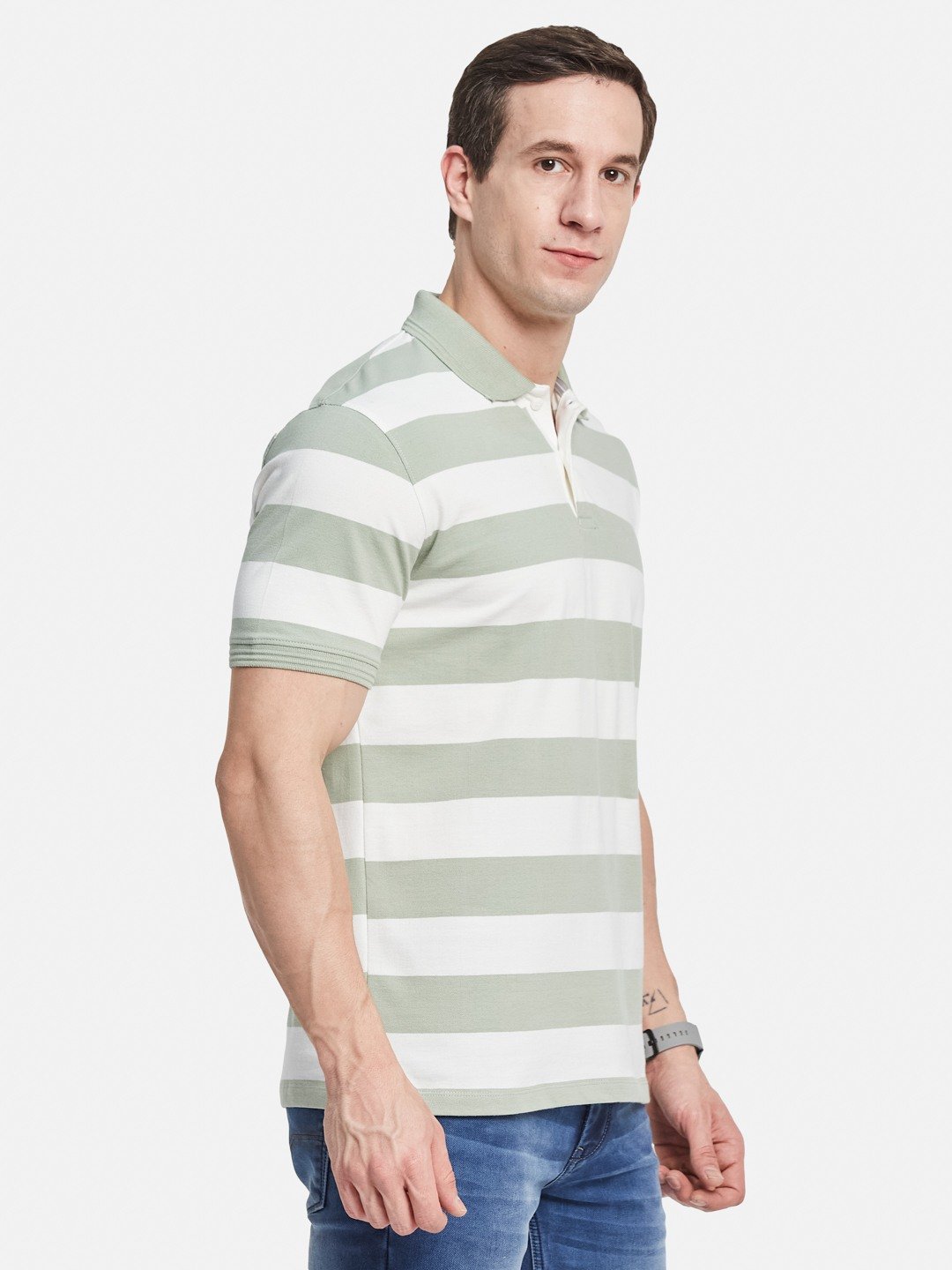 STRIPE POLO NECK PIQUE LYCRA  T-SHIRT