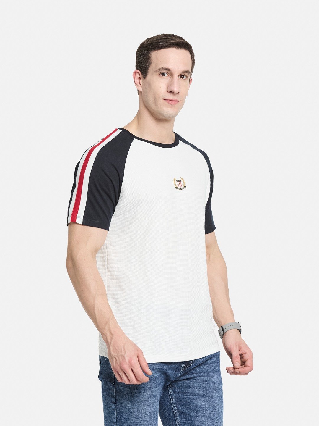 CUT N SEW ROUND NECK BOX KNIT T-SHIRT
