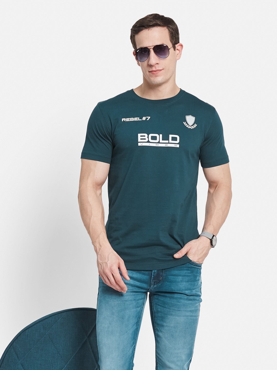 BACK  PRINT ROUND NECK SINGLE JERSEY KNIT T-SHIRT