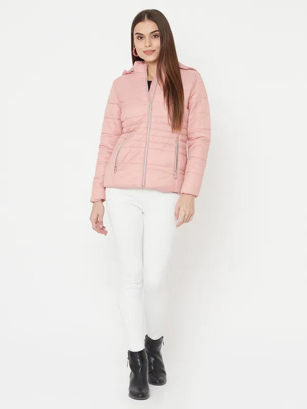 Mettle Women Pink Full Sleeve Puffer Jacket
