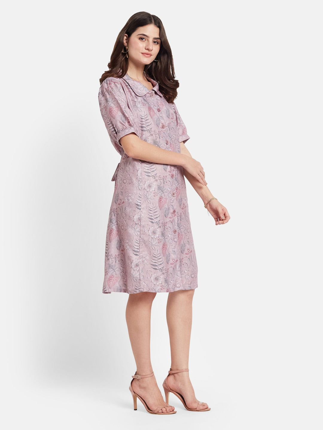 METTLE Women Floral Printed Cotton Shirt Dress