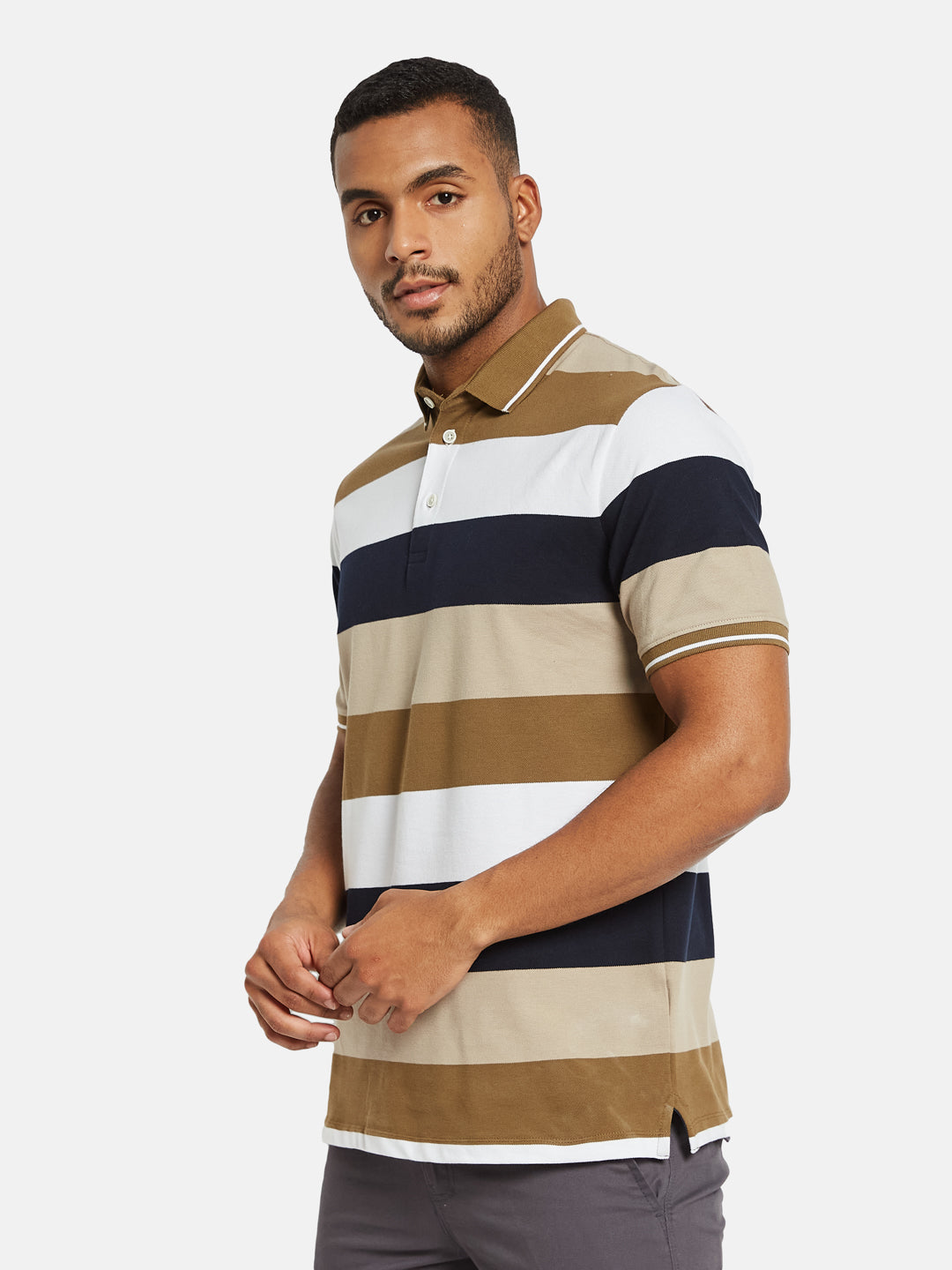 Octave Men Colourblocked Polo Collar T-shirt