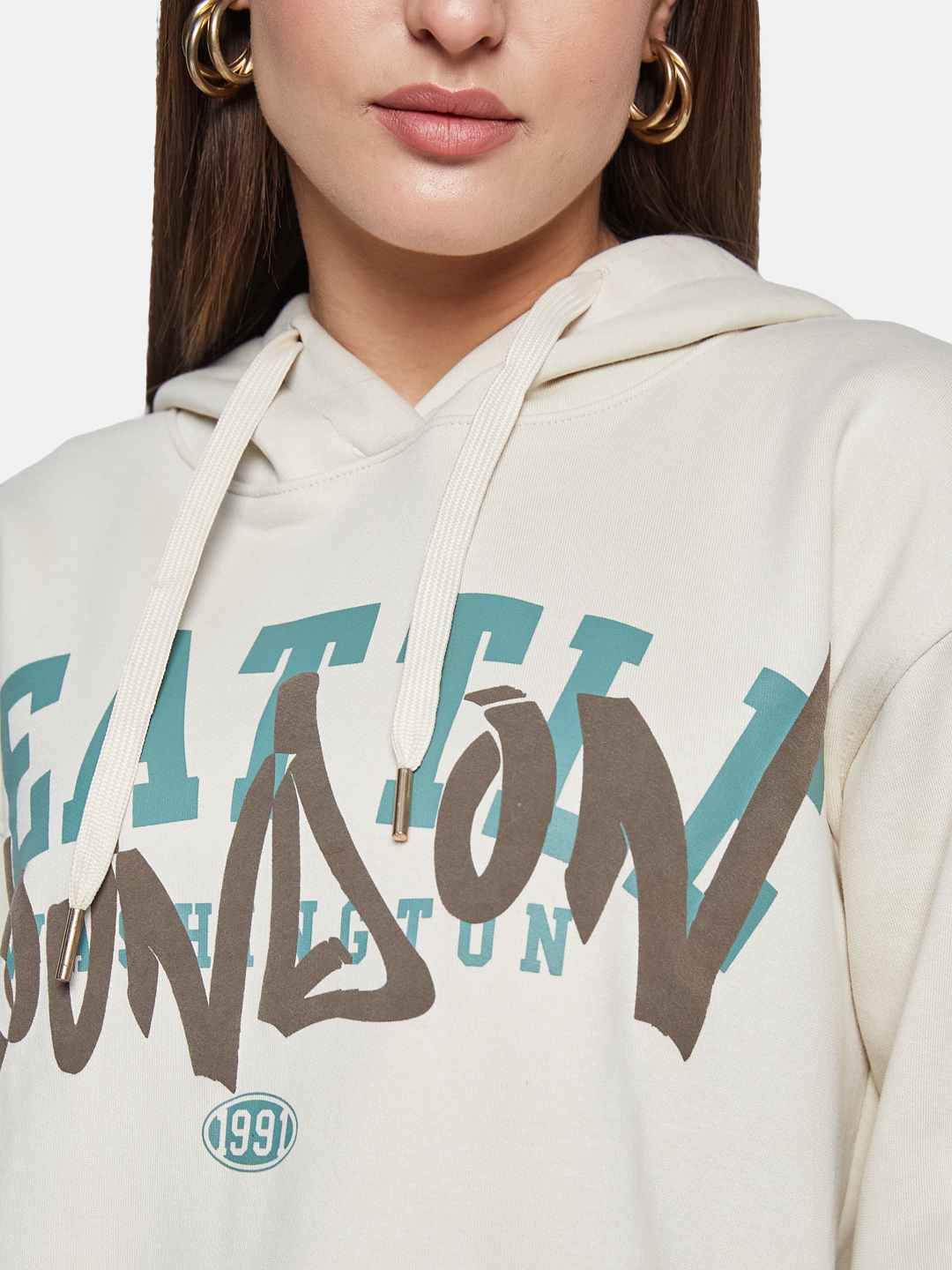 METTLE Women Printed Hooded Sweatshirt