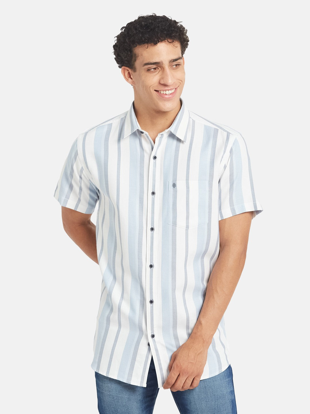 METTLE Men Vertical Striped Spread Collar Cotton Casual Shirt