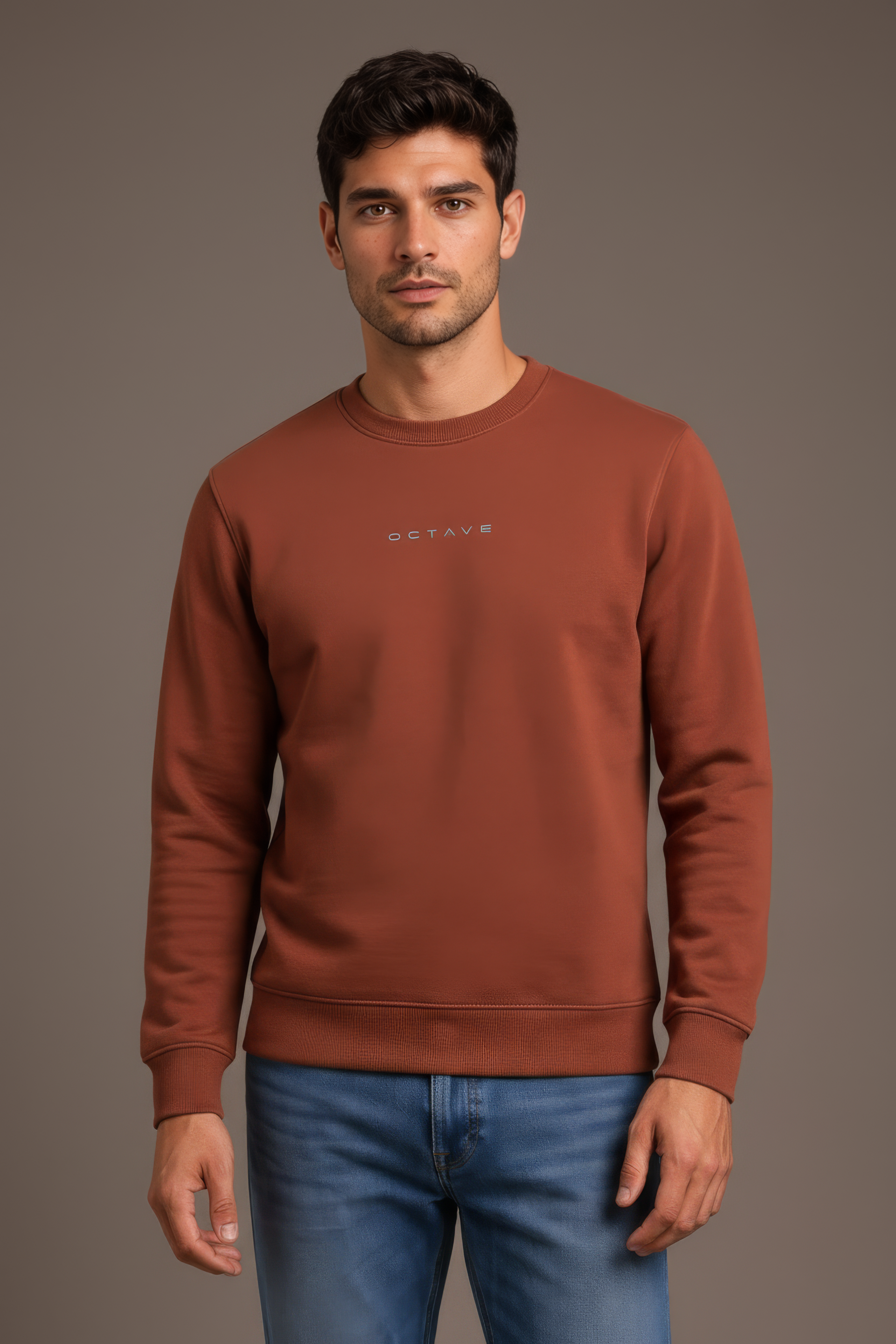 Men’s Premium Rust Crew Neck Cotton Fleece Sweatshirt