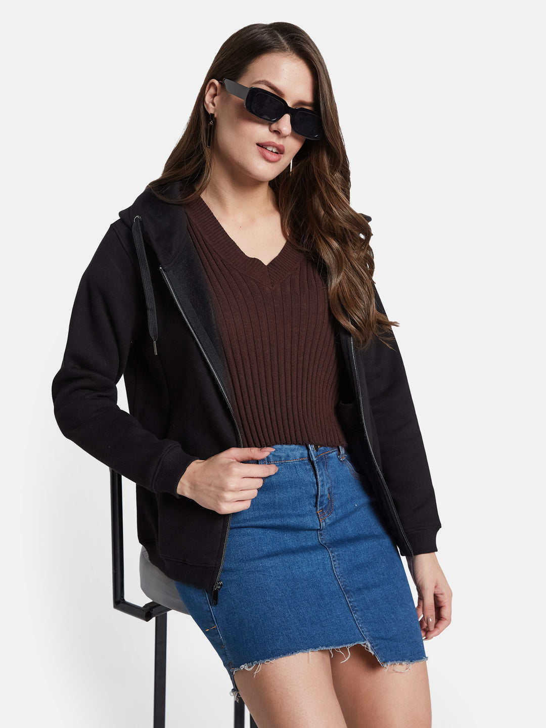 METTLE Women Hooded Front-Open Sweatshirt