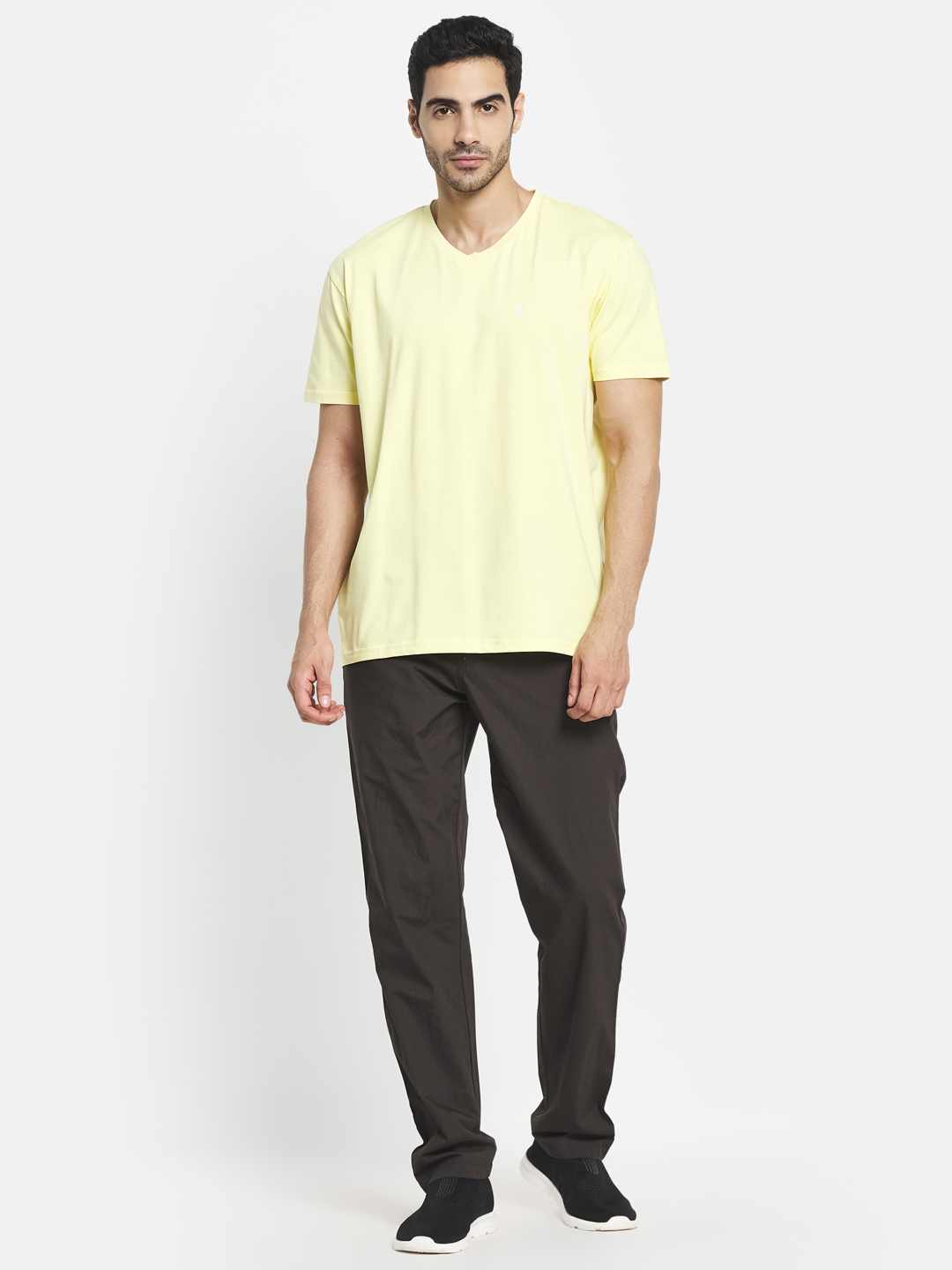 Octave Men Yellow  Transparent Yellow V-Neck Raw Edge T-Shirt