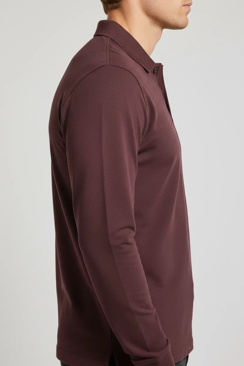 Men’s Espresso Pique Lycra Polo Neck Full-Sleeve Winter T-Shirt