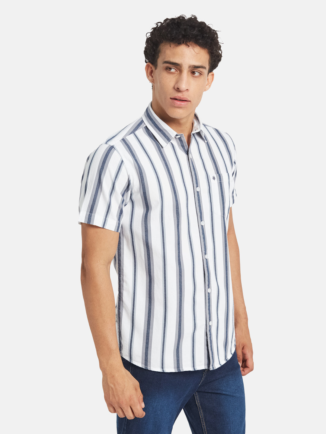 METTLE SS25 Vertical Striped Spread Collar Cotton Casual Shirt