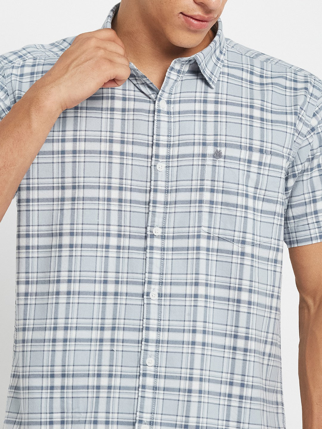 METTLE SS25 Checked Cotton Spread Collar Casual Shirt