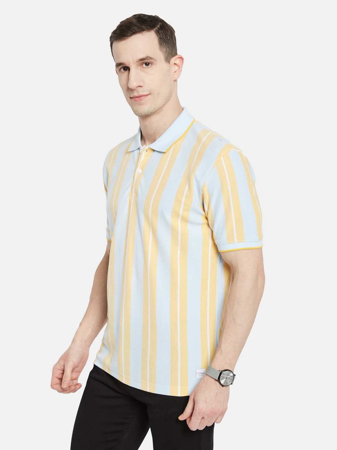 Octave Men Striped Polo Collar T-shirt
