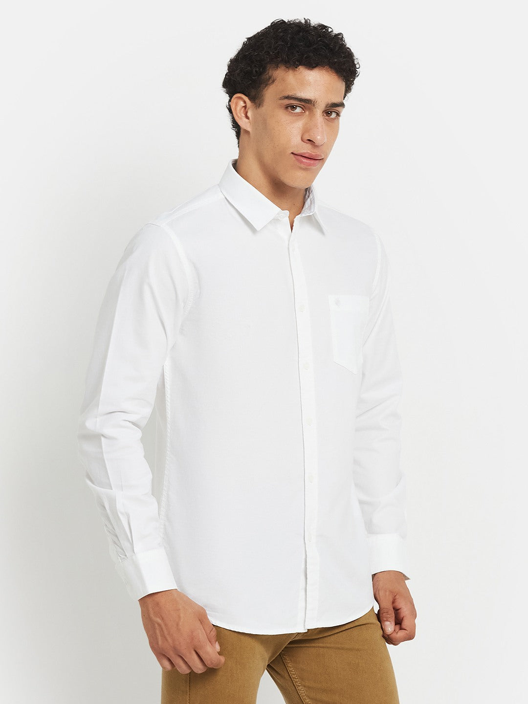 METTLE Men Solid Spread Collar Cotton Casual Shirt