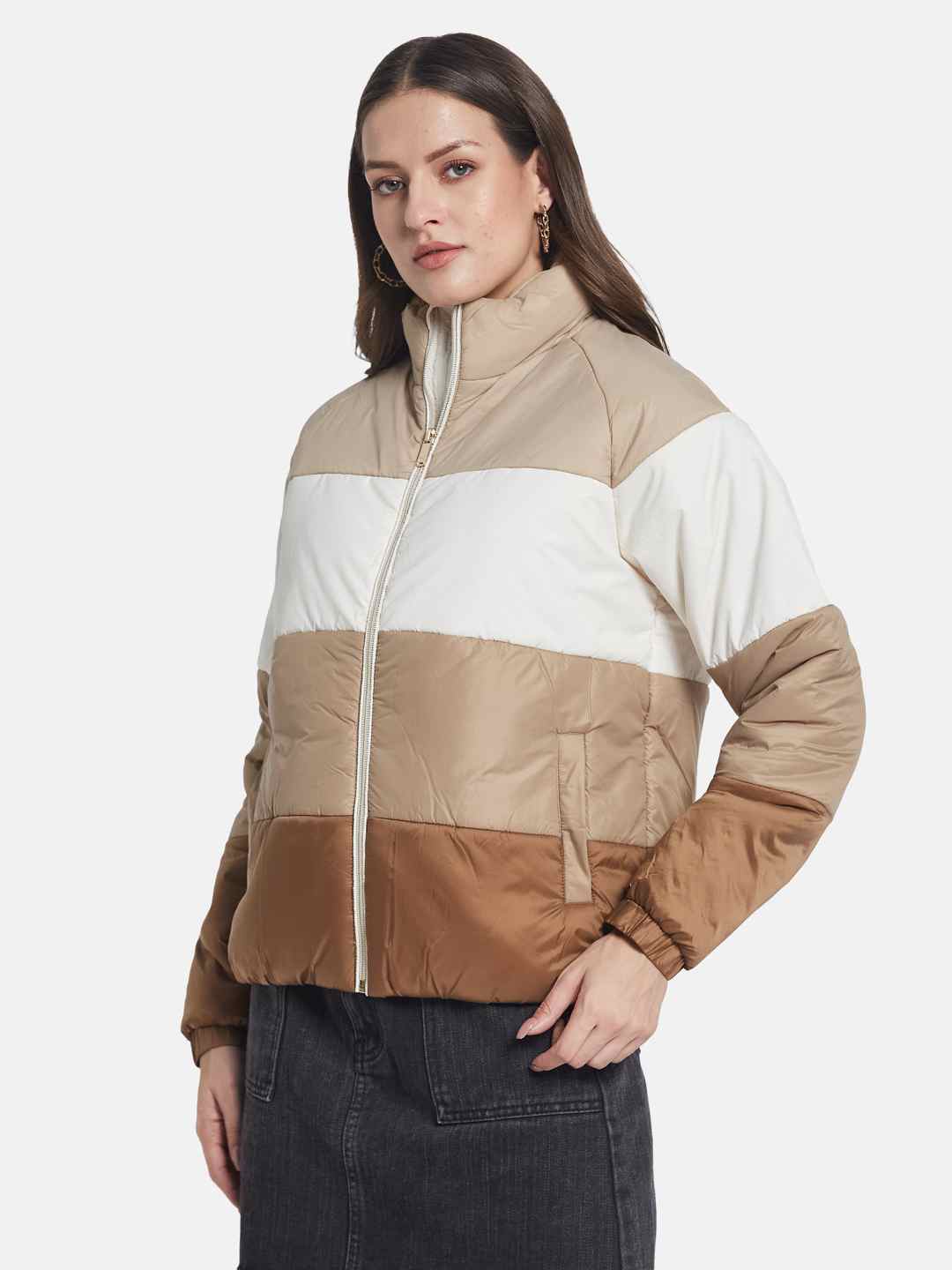 METTLE Women Colourblocked Padded Jacket